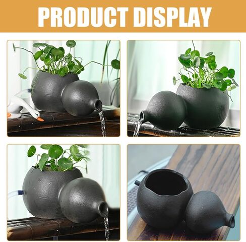 Black Ceramic Jar Waterfall Fountain Decor for Courtyard Water Gardens in Kuwait