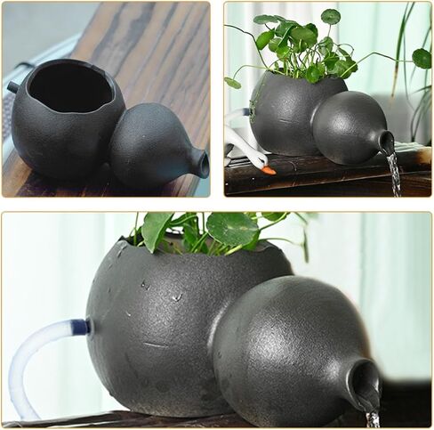 Black Ceramic Jar Waterfall Fountain Decor for Courtyard Water Gardens in Kuwait