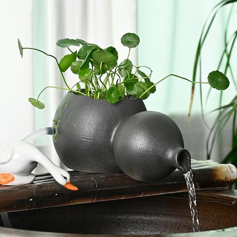 Black Ceramic Jar Waterfall Fountain Decor for Courtyard Water Gardens in Kuwait