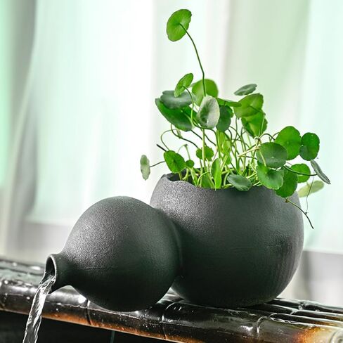 Black Ceramic Jar Waterfall Fountain Decor for Courtyard Water Gardens in Kuwait