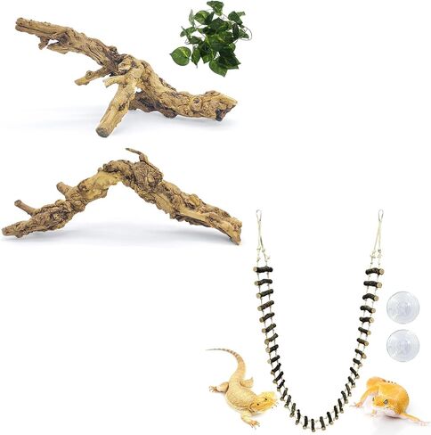 VCEPJH 2 Pack Reptile Wood Branches, Snake Climbing Branch and Reptile Climbing Bridge 59 in Long Bearded Dragon Wooden Ladder for Lizard Ball Pythons Tree Frog Snake Leopard Gecko in Kuwait