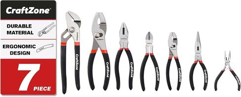 CRAFTZONE 10PC Pliers & Wrench Set, Includes Slip Joint Pliers, Long Nose Pliers, Diagonal Pliers, Groove Joint Pliers, Linesman Pliers and Adjustable Wrench, With Rack. For DIY & Home Use. in Kuwait