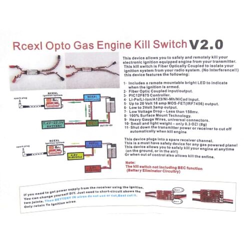 Engine Kill Switch, Fiber Optic RC Ignition Cut Off for DLA DLE DA in Kuwait