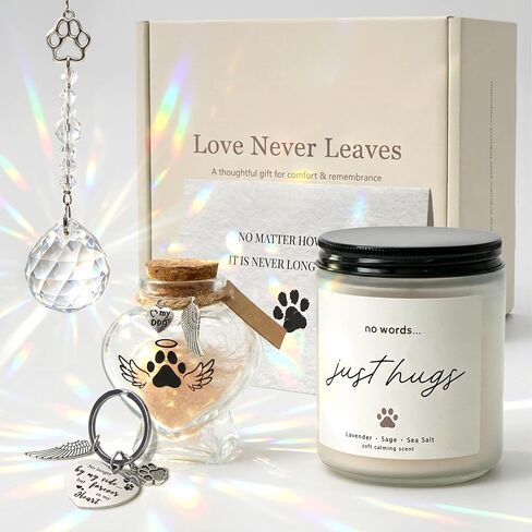 Pet Memorial Gifts for Loss of Dog Cat - Pet Loss Sympathy Gift Box with Suncatcher, Candle, Jar, Keychain & Card - Dog Passing Away Bereavement Gift, Pet Remembrance Gift Basket for Friends Family in Kuwait