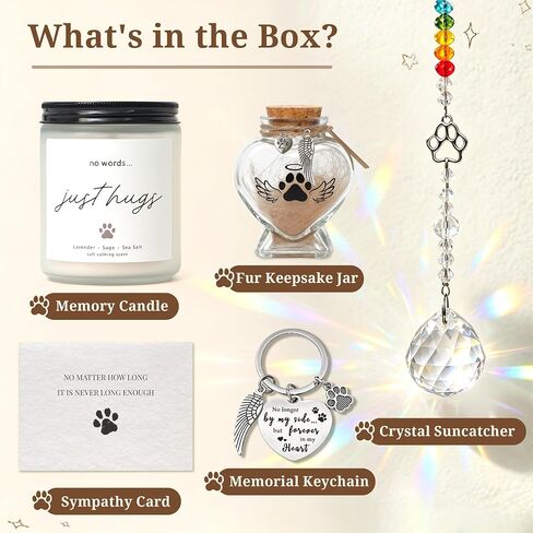 Pet Memorial Gifts for Loss of Dog Cat - Pet Loss Sympathy Gift Box with Suncatcher, Candle, Jar, Keychain & Card - Dog Passing Away Bereavement Gift, Pet Remembrance Gift Basket for Friends Family in Kuwait