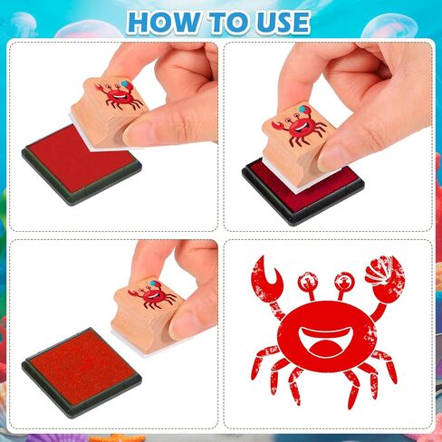 HOWAF 12Pcs Animal Wooden Rubber Stamps, Jungle & Sea Animal Stamps for Kids, Washable Ink Pad Stamp Set for Summer Camp Crafts, DIY Scrapbooking, Card Making, Preschool Art Activities in Saudi Arabia