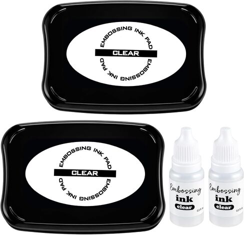 ForraFun 2 Pack 4 Inch Clear Embossing Ink Pad with 2 0.5 oz Refill Bottles for Crisp Stamping for DIY Cards and Scrapbooking, Detailed Embossing in Kuwait