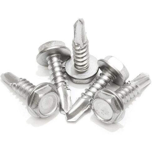 Bolt Dropper #8 x 3/4 Inch Stainless Steel TEK Screws - Pack of 100 Self Drilling Screws - Corrosion-Resistant External Hex Washer Head Screws for Wood, Metal, Wet Environments, and Outdoor Projects in Kuwait