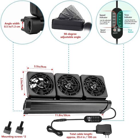 3-Fans Aquarium Chiller with Adjustable 5 Speed Controller 5 Timer Setting, Fish Tank Fan Aquarium Cooling Fan, 90° Adjustment Aquarium Cooler Fan Quiet for Tank Home Office in Kuwait