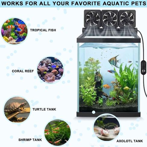 3-Fans Aquarium Chiller with Adjustable 5 Speed Controller 5 Timer Setting, Fish Tank Fan Aquarium Cooling Fan, 90° Adjustment Aquarium Cooler Fan Quiet for Tank Home Office in Kuwait