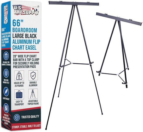 U.S. Art Supply 66" High Boardroom Black Aluminum Flip Chart Easel in Kuwait