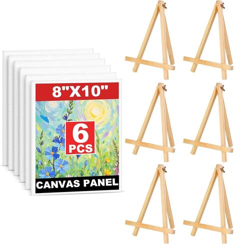 6 Pack 8x10 Inch Canvas Boards with Easel – Beginner Painting Kit for Acrylic, Oil, and Watercolor Crafts, Perfect for Sip and Paint Parties in Kuwait