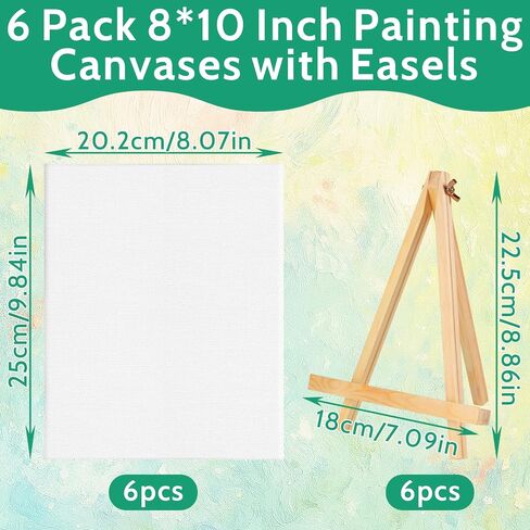 6 Pack 8x10 Inch Canvas Boards with Easel – Beginner Painting Kit for Acrylic, Oil, and Watercolor Crafts, Perfect for Sip and Paint Parties in Kuwait