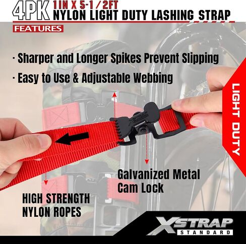 XSTRAP STANDARD 4pk 1" x 5-1/2ft JUST Clip All-Purpose Lashing Strap, Alligator Thumb Buckle Cargo Secure Utility Webbing, Red in Saudi Arabia