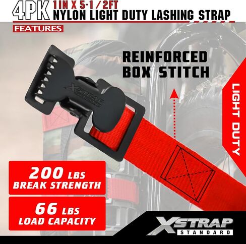 XSTRAP STANDARD 4pk 1" x 5-1/2ft JUST Clip All-Purpose Lashing Strap, Alligator Thumb Buckle Cargo Secure Utility Webbing, Red in Saudi Arabia