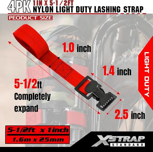 XSTRAP STANDARD 4pk 1" x 5-1/2ft JUST Clip All-Purpose Lashing Strap, Alligator Thumb Buckle Cargo Secure Utility Webbing, Red in Saudi Arabia