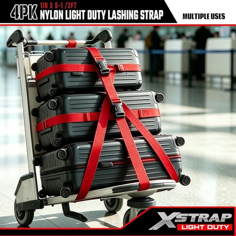 XSTRAP STANDARD 4pk 1" x 5-1/2ft JUST Clip All-Purpose Lashing Strap, Alligator Thumb Buckle Cargo Secure Utility Webbing, Red in Saudi Arabia