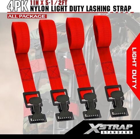 XSTRAP STANDARD 4pk 1" x 5-1/2ft JUST Clip All-Purpose Lashing Strap, Alligator Thumb Buckle Cargo Secure Utility Webbing, Red in Saudi Arabia