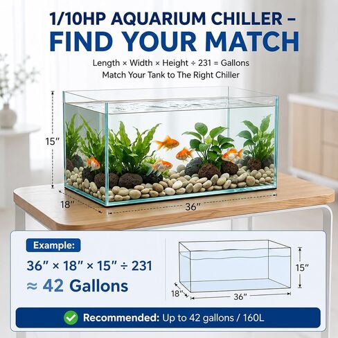Aquarium Chiller 42Gal 1/10 HP Water Chiller Quiet Compressor Refrigeration for Fish Tank Axolotl Coral Reef Hydroponics 42 gal in Kuwait