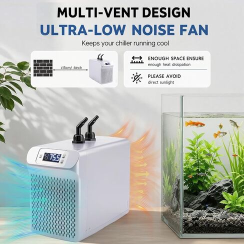Aquarium Chiller 42Gal 1/10 HP Water Chiller Quiet Compressor Refrigeration for Fish Tank Axolotl Coral Reef Hydroponics 42 gal in Kuwait
