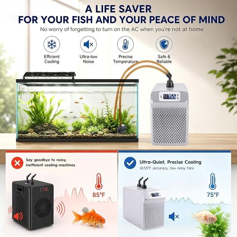 Aquarium Chiller 42Gal 1/10 HP Water Chiller Quiet Compressor Refrigeration for Fish Tank Axolotl Coral Reef Hydroponics 42 gal in Kuwait