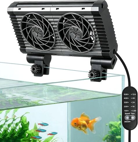 Dual-Head Aquarium Chiller Fan, Ultra-Quiet Fish Tank Cooler, 5-Speed Aquarium Cooling Fan Cools Water 3-7°F, Clip-on Water Chiller for 20 Gallon Freshwater, Saltwater and Axolotl Tanks in Kuwait