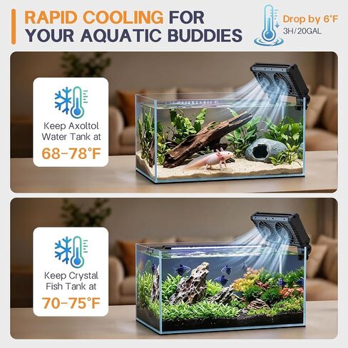 Dual-Head Aquarium Chiller Fan, Ultra-Quiet Fish Tank Cooler, 5-Speed Aquarium Cooling Fan Cools Water 3-7°F, Clip-on Water Chiller for 20 Gallon Freshwater, Saltwater and Axolotl Tanks in Kuwait