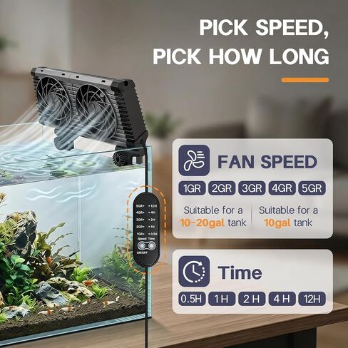 Dual-Head Aquarium Chiller Fan, Ultra-Quiet Fish Tank Cooler, 5-Speed Aquarium Cooling Fan Cools Water 3-7°F, Clip-on Water Chiller for 20 Gallon Freshwater, Saltwater and Axolotl Tanks in Kuwait