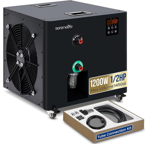 SereneLife Cold Plunge Chiller System - 1/2 HP 2290w, 132 Gal Max Volume Ice Bath Water Chiller with Quiet Design Cooling Refrigeration Compressor, 19"L x 15"W x 18"H in Kuwait