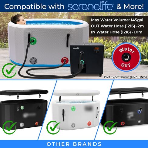 SereneLife Cold Plunge Chiller System - 1/2 HP 2290w, 132 Gal Max Volume Ice Bath Water Chiller with Quiet Design Cooling Refrigeration Compressor, 19"L x 15"W x 18"H in Kuwait
