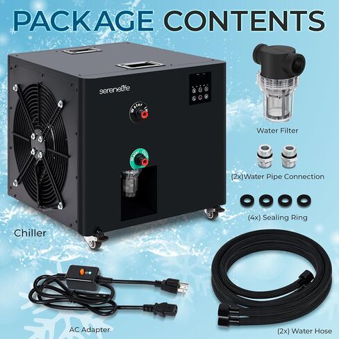 SereneLife Cold Plunge Chiller System - 1/2 HP 2290w, 132 Gal Max Volume Ice Bath Water Chiller with Quiet Design Cooling Refrigeration Compressor, 19"L x 15"W x 18"H in Kuwait