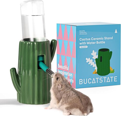 BUCATSTATE Cactus Ceramic Leakproof Hamster Water Bottle Gerbils Water Bottles with Holder Water Feeder for Small Animals (Green) in Kuwait