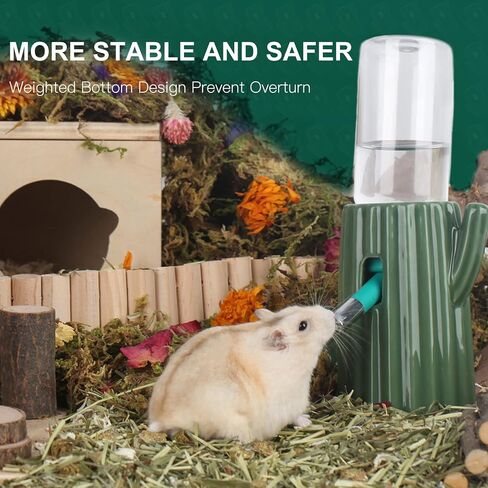 BUCATSTATE Cactus Ceramic Leakproof Hamster Water Bottle Gerbils Water Bottles with Holder Water Feeder for Small Animals (Green) in Kuwait