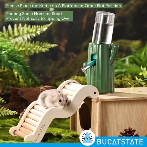 BUCATSTATE Cactus Ceramic Leakproof Hamster Water Bottle Gerbils Water Bottles with Holder Water Feeder for Small Animals (Green) in Kuwait