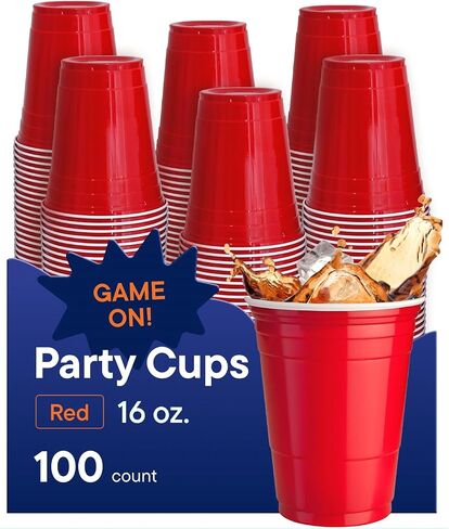 Red Disposable Plastic Cups [16 oz - 100 Pack] Fun & Durable Party Cups for Drinking & Playing - Bulk Case of 100 Cups, By Stack Man in Kuwait