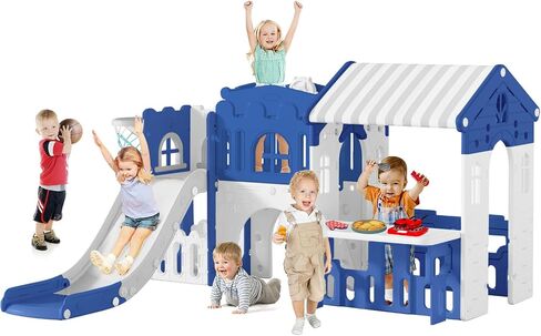 Playground Playsets Outdoor Playhouse 10 in 1 Toddler Slide with Rock Climber with Basketball, Hoop, Storage, playroom Upgraded Pink in Kuwait