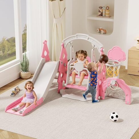 YUFU 6-in-1 Kids Slide & Swing Set for Toddlers 1-3 in Kuwait