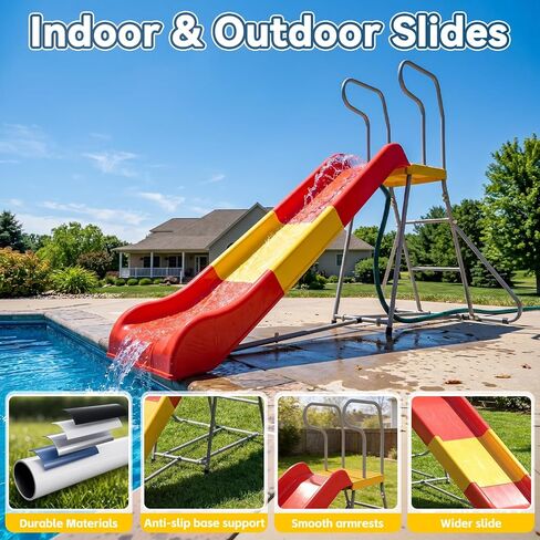 Mersco 8.2Ft Water Slide for Kids, Outdoor & Indoor Freestanding Slide with Water Pipe & Stairs, Heavy Duty Playground Equipment - Playground Slide for Pool Side & Garden, Lawn, Ages 3-10 in Kuwait