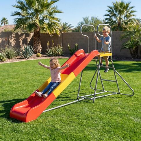 Mersco 8.2Ft Water Slide for Kids, Outdoor & Indoor Freestanding Slide with Water Pipe & Stairs, Heavy Duty Playground Equipment - Playground Slide for Pool Side & Garden, Lawn, Ages 3-10 in Kuwait