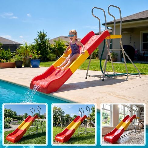 Mersco 8.2Ft Water Slide for Kids, Outdoor & Indoor Freestanding Slide with Water Pipe & Stairs, Heavy Duty Playground Equipment - Playground Slide for Pool Side & Garden, Lawn, Ages 3-10 in Kuwait