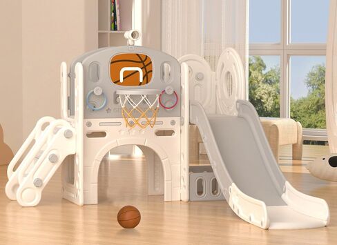 YUFU Toddler Slide Set, 9 in 1 Indoor Outdoor Playset for 1-3, Beige Gray in Kuwait