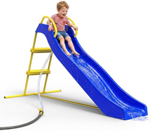 Mersco 6FT Slide for Kids, Pool Slide with Stair Freestanding Slide, UV Protection Plastic Water Slide - Playground Equipment for Backyard, Lawn & Garden, Ages 3-8 in Kuwait