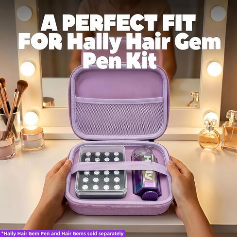 Storage Case for Hally Hair Gem Pen, 2-in-1 Hard EVA Travel Organizer with Removable PP Gem Box (Holds 360 Gems) for Gem Pen Applicator and Hair Gems (Only Case) (Purple) in Kuwait