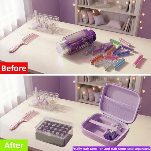 Storage Case for Hally Hair Gem Pen, 2-in-1 Hard EVA Travel Organizer with Removable PP Gem Box (Holds 360 Gems) for Gem Pen Applicator and Hair Gems (Only Case) (Purple) in Kuwait