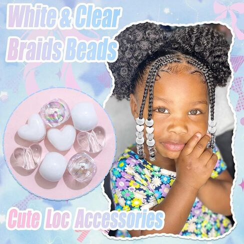 60PCS Hair Beads for Braids Pink Blue Heart Shape Loc Bead in Saudi Arabia