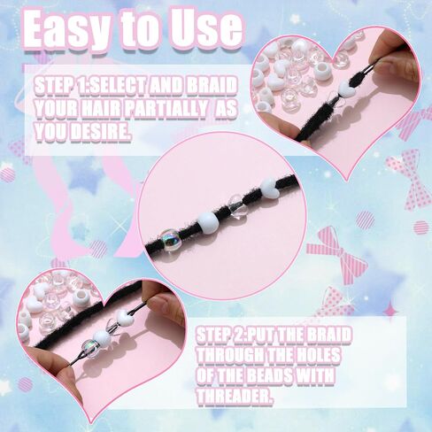 60PCS Hair Beads for Braids Pink Blue Heart Shape Loc Bead in Saudi Arabia