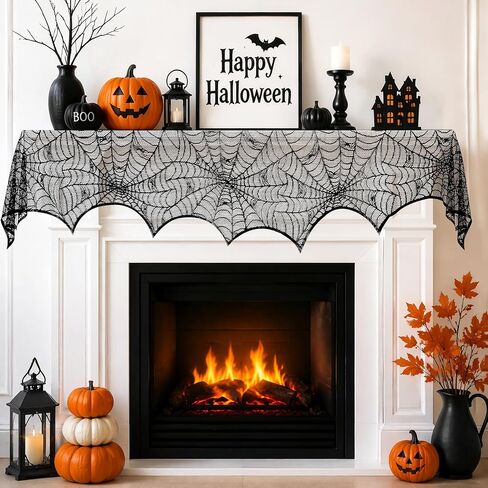LuoluoHouse Black Lace Tablecloth 54x72 Inch Halloween Tablecloths Spider Cobweb Table Cover for Masquerade Dinner Party Scary Movie Nights Table Decorations in Kuwait