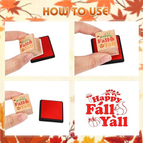 HOWAF Fall Stamps Crafts, 12 Wooden Stamps Ink Pads Set for Fall Harvest Party DIY Painting, Maple Leaves Craft Gifts Activities, Autumn Season Rubber Stamper, Thanksgiving Inking Stamp in Kuwait