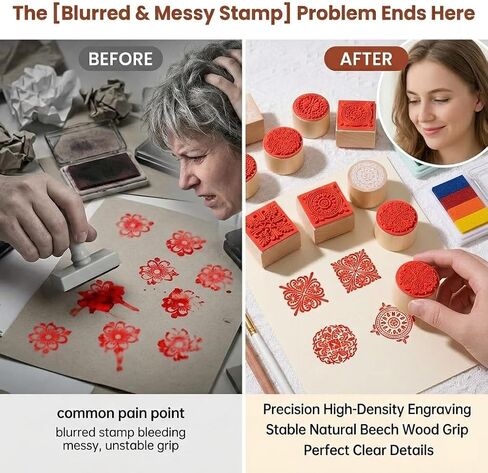12Pcs Rubber Stamps Set Wooden Floral Pattern Decorative Embossing Stamper for Card Making, Scrapbooking Ink Stamping and Clay Pottery Crafting Supplies, DIY Arts, Journals in Saudi Arabia