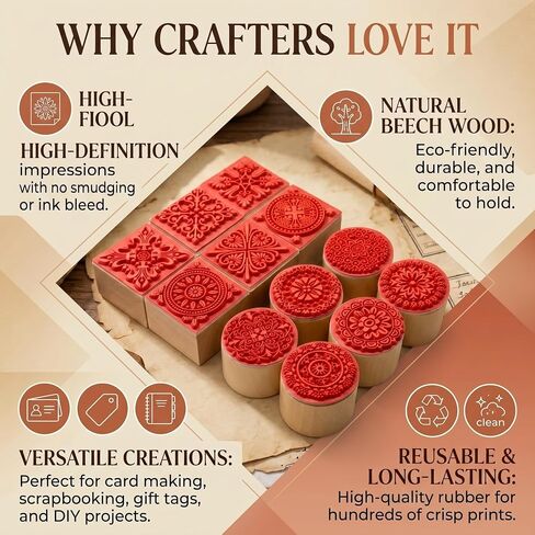 12Pcs Rubber Stamps Set Wooden Floral Pattern Decorative Embossing Stamper for Card Making, Scrapbooking Ink Stamping and Clay Pottery Crafting Supplies, DIY Arts, Journals in Saudi Arabia